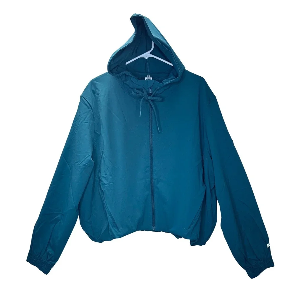 Fabletics NWT All Day Jacket Green Abyss‎ Lightweight Hooded Zip Front Women XL